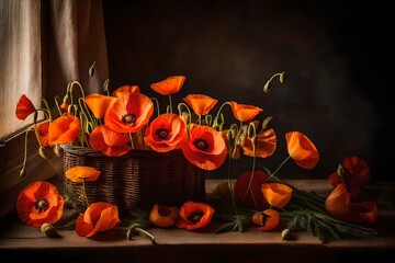 A mesmerizing still life shot of poppy flowers, captured by the talented photographer - AI Generative