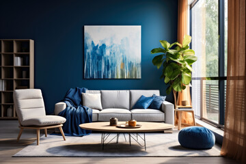 A Serene Oasis: A Modern Living Room Interior in Cobalt Colors