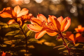 A solitary Azalea flower, bathed in the soft glow of the setting sun, stands as a symbol of resilience and beauty - AI Generative