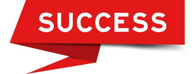 Red color speech banner with word success on white background