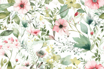 Vector art beautiful seamless pattern flowers and leaves watercolor. © A to Z