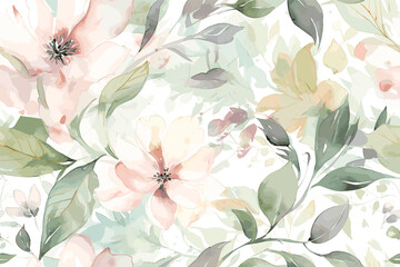 Vector art beautiful seamless pattern flowers and leaves watercolor.
