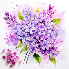 watercolour bright lilac flowers 