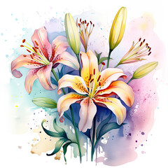 watercolour lilly flowers, rainbow watercolour 
