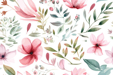 Vector art beautiful seamless pattern flowers and leaves watercolor.