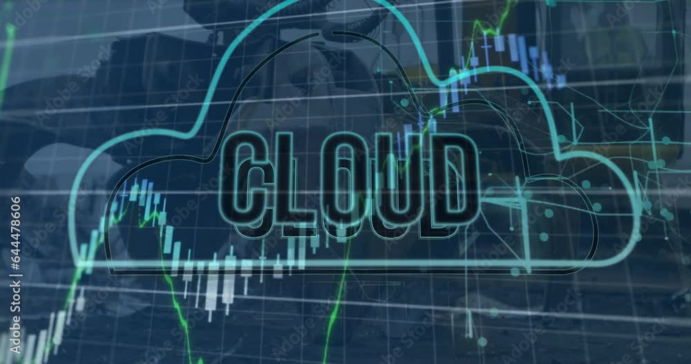 Poster Animation of cloud text in cloud with multiple graphs over close up of claw of crane