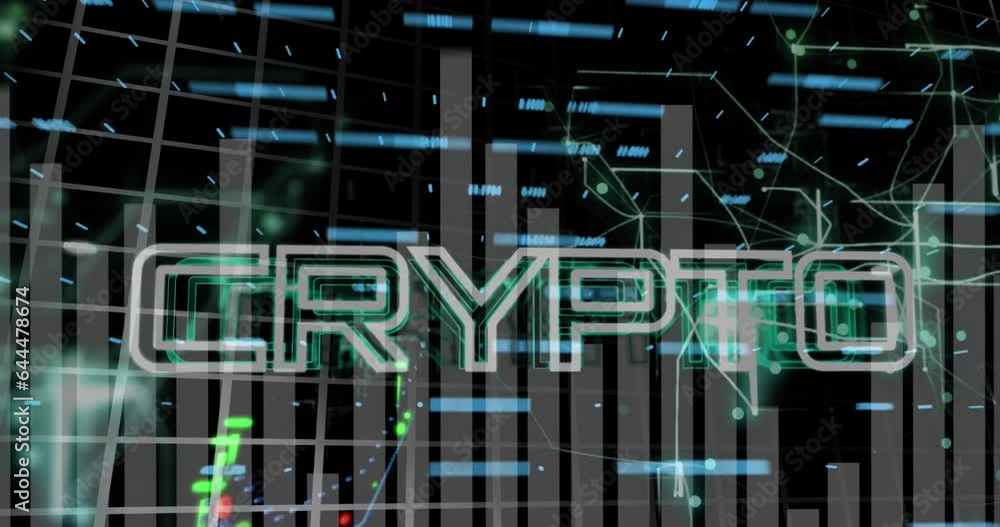 Poster animation of crypto currency with multiple graphs and changing numbers over black background