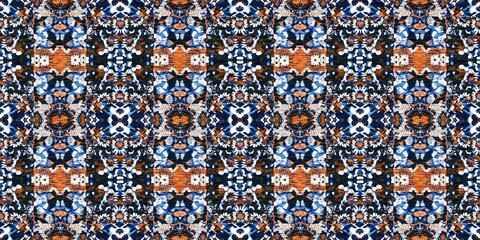 Indigo blue white vibrant watercolor batik azulejos tile border banner background. Seamless coastal blur linen effect geometric mosaic effect.Boho Patchwork nautical masculine summer ribbon trim. 