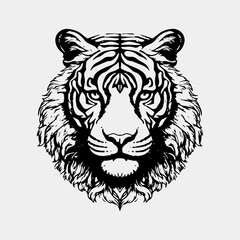 vector illustration of a head of a tiger with a black background.