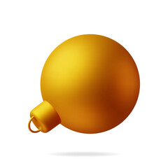 3D Gold Christmas Ball with Golden Clamp Isolated. Render Glass Christmas Tree Toy. Happy New Year Decoration. Merry Christmas Holiday. New Year and Xmas Celebration. Realistic Vector Illustration