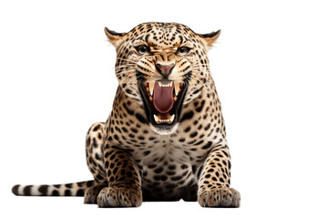 Roaring Leopard Isolated on a Transparent Background PNG. Generative Ai