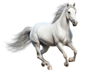 Running White Horse Isolated on a Transparent Background PNG. Generative Ai