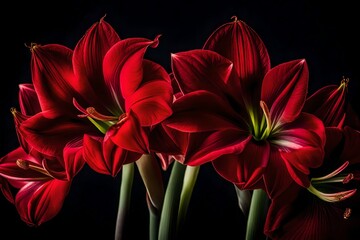 A still Life Close Up Shot of Amaryllis Flowers. This photograph showcases the sheer opulence of Amaryllis flowers - AI Generative