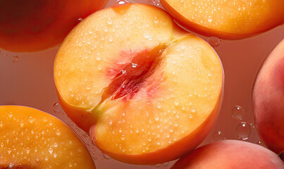 Close-up of a juicy peach slice. Created by AI tools
