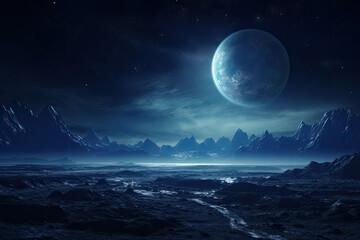 Fototapeta na wymiar Space digital artwork. Surreal fantasy cosmos. Nebula with planets and stars.