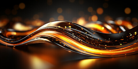 Fantasievolles leuchtendes welliges Kunststoff Rohr in gold schwarz als Hintergrund im Querformat für Banner, ai generativ