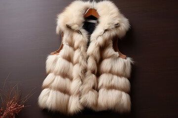 Casual Plush female vest with Fur isolated on flat background, copy space. - Powered by Adobe