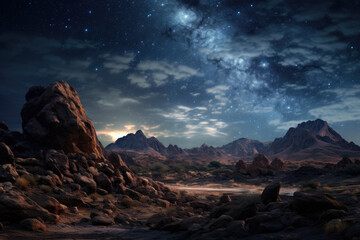 Space digital artwork. Surreal fantasy cosmos. Nebula with planets and stars.