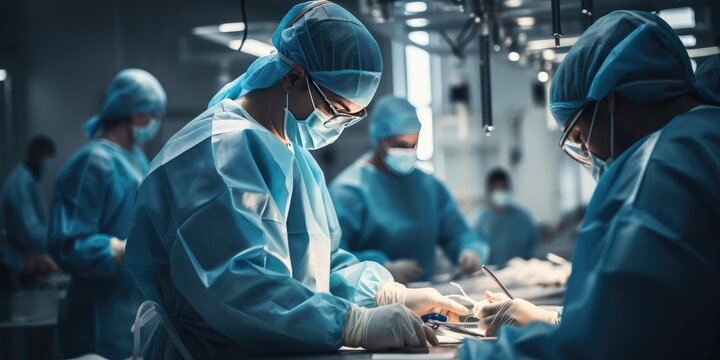 The medical team is doing the operation. Group of surgeons the operating room. Generative AI