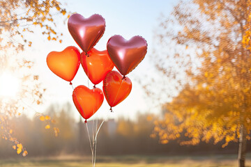 Heart-shaped balloons in autumnal colors.