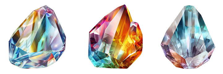 Diamond 3d  Rainbow Colored Gemstones On Transparent Background Png