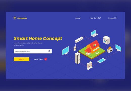 Web Banner or Landing Page Design, 3D Home Connected with Smart Devices on Blue Background.