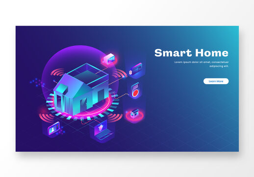 Web Banner or Landing Page Design with Isometric View of Smart Home Automation System.