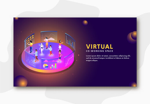 Responsive Landing Page Design with Analysts Working Together and Robot on Virtual Co-Working Platform.
