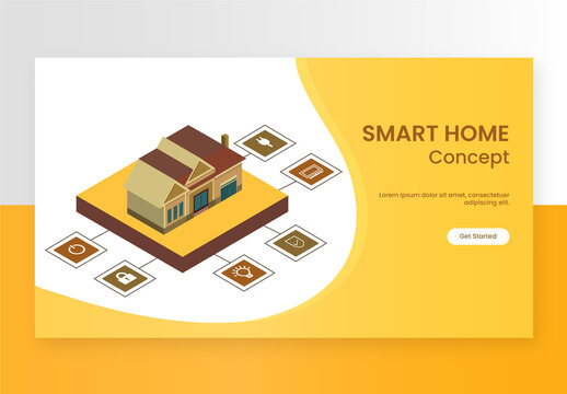 Responsive Landing Page Design in White and Yellow Color with Smart Home Automation System.
