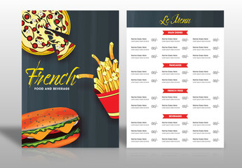 French Food And Beverage Menu Card in Dark Grey and White Color.