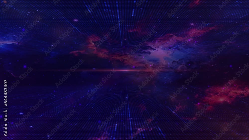 Poster flight in space with simulation of galaxies and nebulae. space flight seamless loop. flight in space