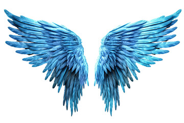blue angel wings cut out transparent isolated on white background cutout. PNG file ,artwork graphic design ,Generative AI