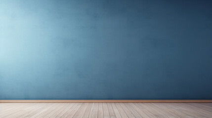 Dark Blue empty room with wooden floor.  Interior background for the presentation of products