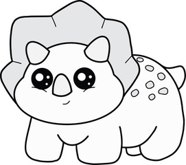 Cute Triceratops Dinosaur Line Art
