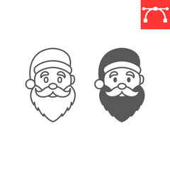 Santa Claus line and glyph icon, new year and merry christmas, xmas men vector icon, smiling santa vector graphics, editable stroke outline sign, eps 10.