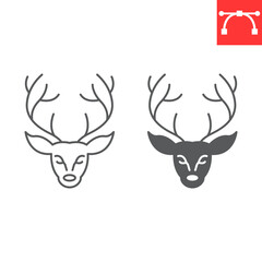 Reindeer line and glyph icon, new year and merry christmas, wild animal vector icon, christmas deer vector graphics, editable stroke outline sign, eps 10.