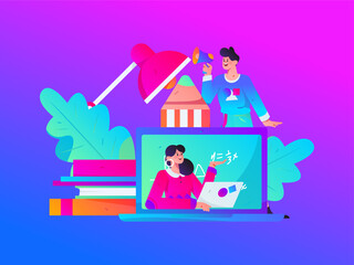 Education learning people flat vector concept hand drawn illustration