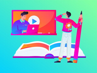 Education learning people flat vector concept hand drawn illustration