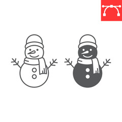 Snowman line and glyph icon, holiday and merry christmas, xmas sled vector icon, winter transportation vector graphics, editable stroke solid sign, eps 10.