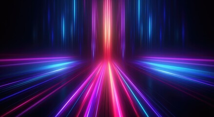 abstract futuristic neon background with glowing ascending lines. Fantastic wallpaper