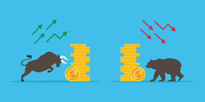 Bullish and Bearish Stock Market suitable for Stock Marketing or Financial Investment 2d vector illustration concept for banner, website, landing page, flyer, etc