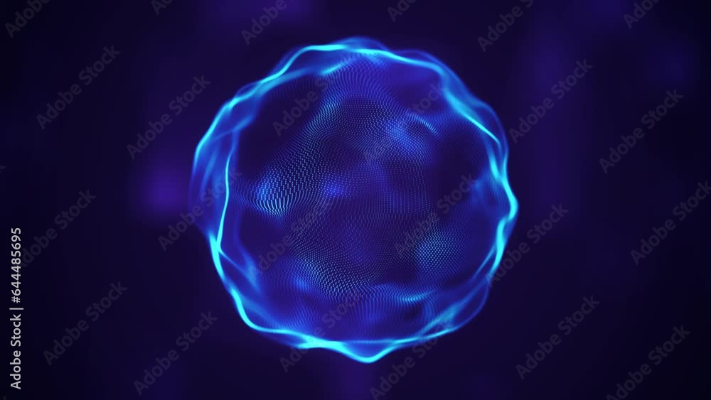 Poster abstract liquid geometric sphere. smooth movement on a dark background. energy sphere of bright part