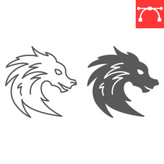 Dragon 2024 year line and glyph icon, new year and merry christmas, zodiac symbol vector icon, horoscope vector graphics, editable stroke outline sign, eps 10.