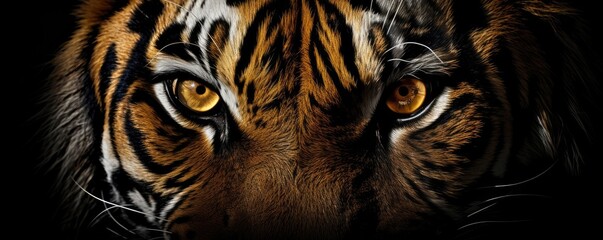 Wildlife tiger striped photography. Open eye black orange fur. Dangerous cat animal tropical jungle forest hunter close up photo