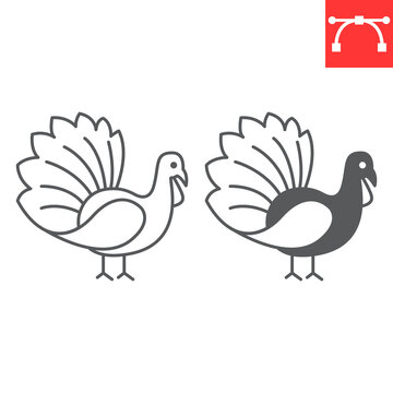 Turkey Bird Line And Glyph Icon, Thanksgiving And Farming, Gobbler Vector Icon, Animal Vector Graphics, Editable Stroke Outline Sign, Eps 10.