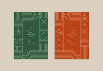 Christmas Card Layouts with Festive Illustrations