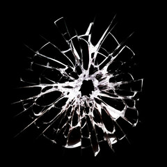 Bullet hole in glass. Illustration on white black background Generative ai.