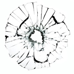 Bullet hole in glass. Illustration on white background. Generative ai.