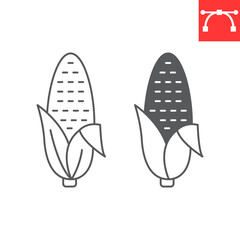 Corn line and glyph icon, thanksgiving and vegetables, corncob vector icon, maize vector graphics, editable stroke outline sign, eps 10.