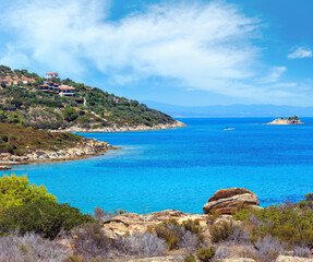 Obraz premium Beautiful summer Aegean Sea coast landscape (near Lagonisi , Sithonia, Halkidiki, Greece).